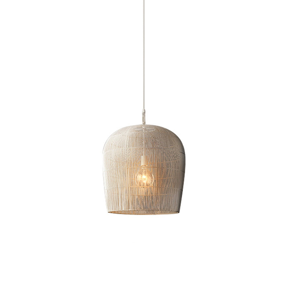 Ritta Wabi Sabi Bird Cage Rattan/Metal Pendant Light, Black/White - Neutral Decor