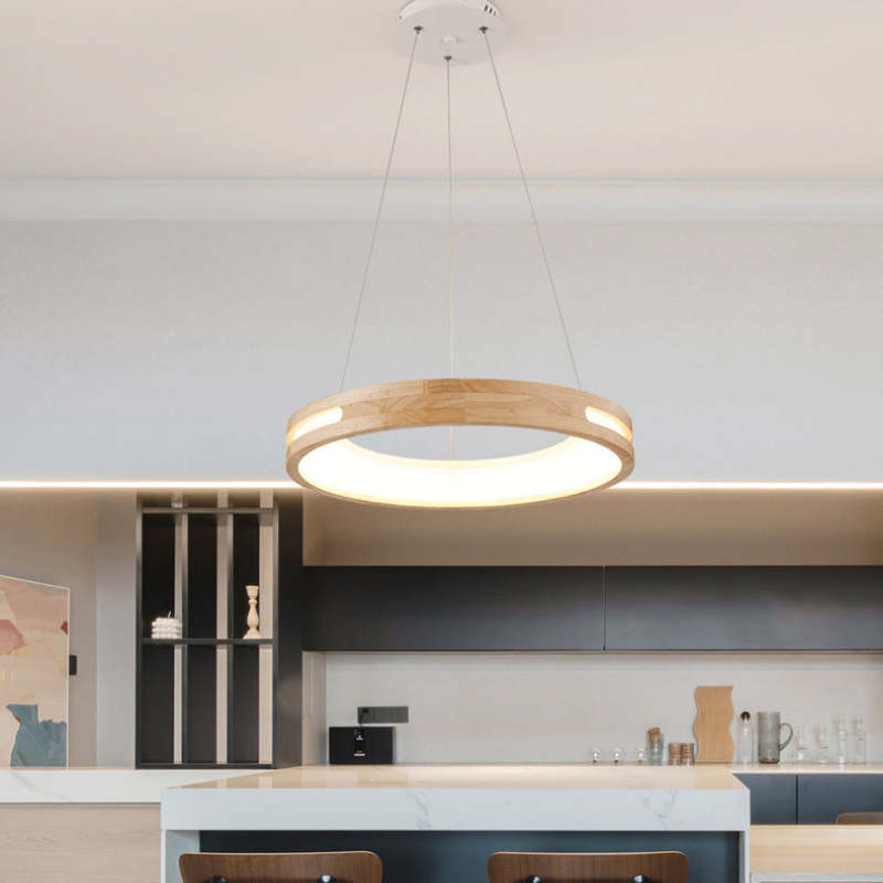 Muto Modern Ring Wood Pendant Light - Neutral Decor