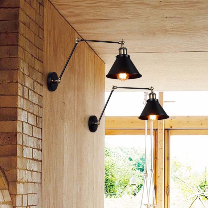Epoch Retro Wall Lamp with Swing Arm, Metal, Black & Gold - Neutral Decor