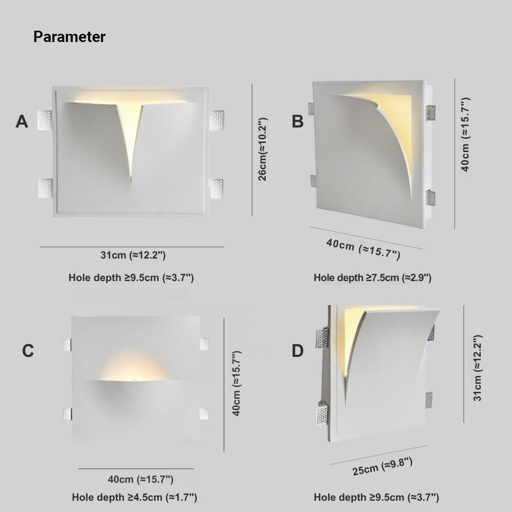 Aria Modern Recessed Metal/Plaster LED Wall Lamp, White - Neutral Decor
