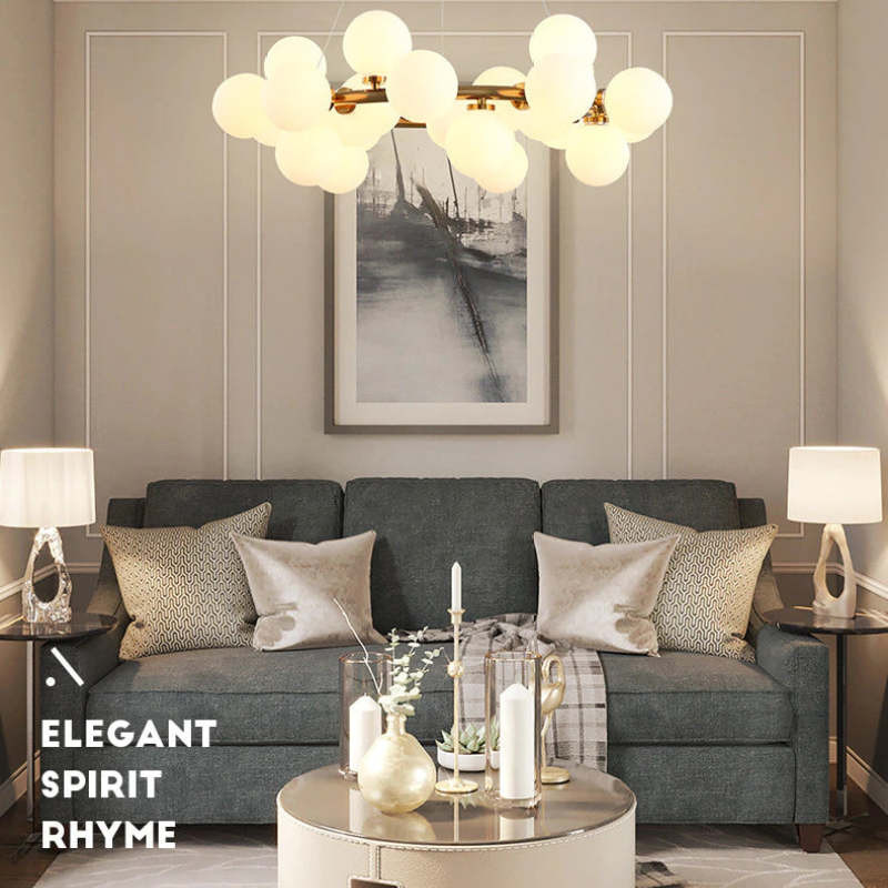 Valentina Bass Glass Bubble Golden Chandelier - Neutral Decor