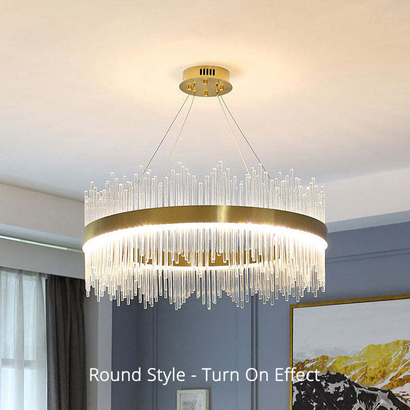 Kristy Modern Round/Rectangular Chain Chandelier, Gold - Neutral Decor