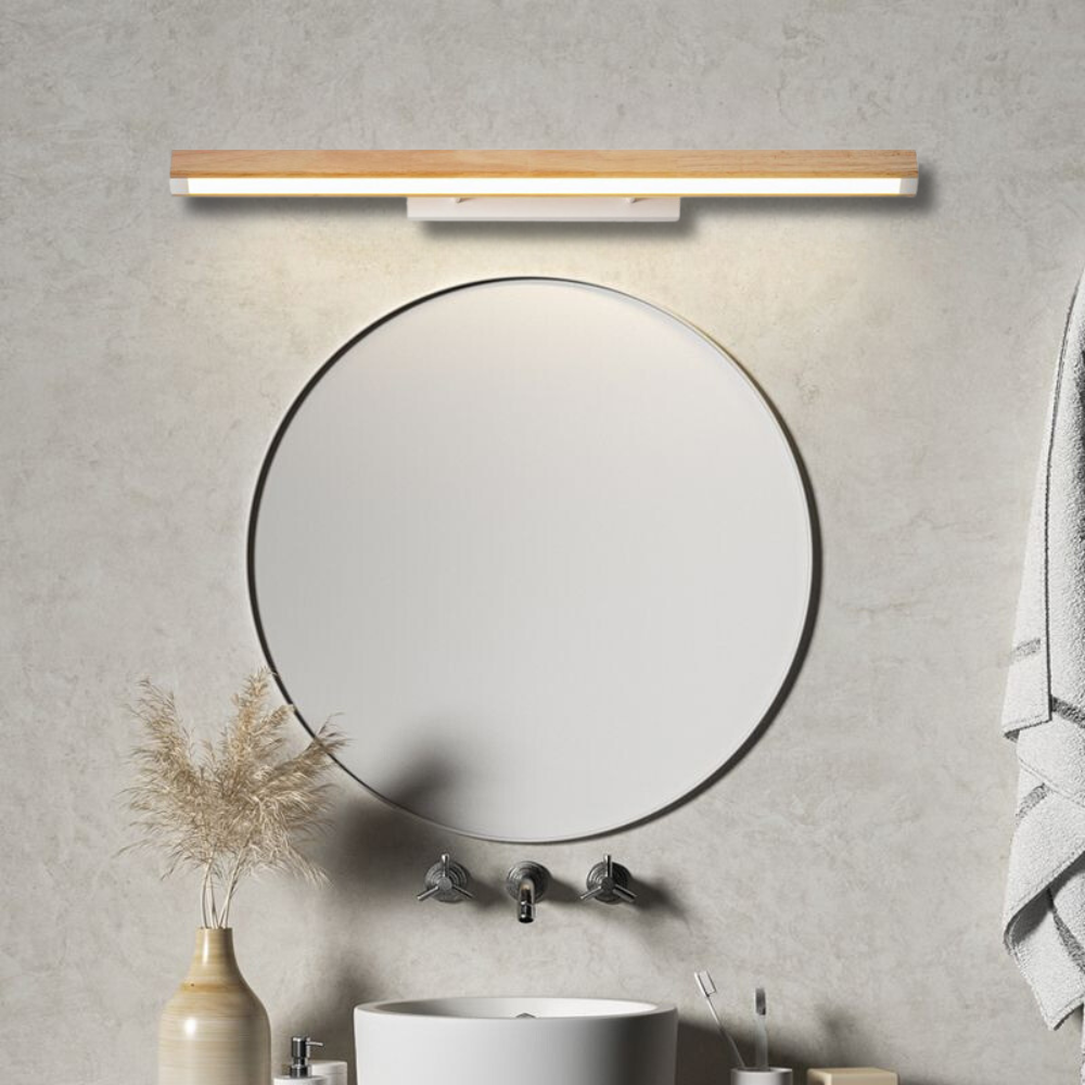 Muto Minimalist Linear Wood Vanity Wall Lamp, Bathroom - Neutral Decor