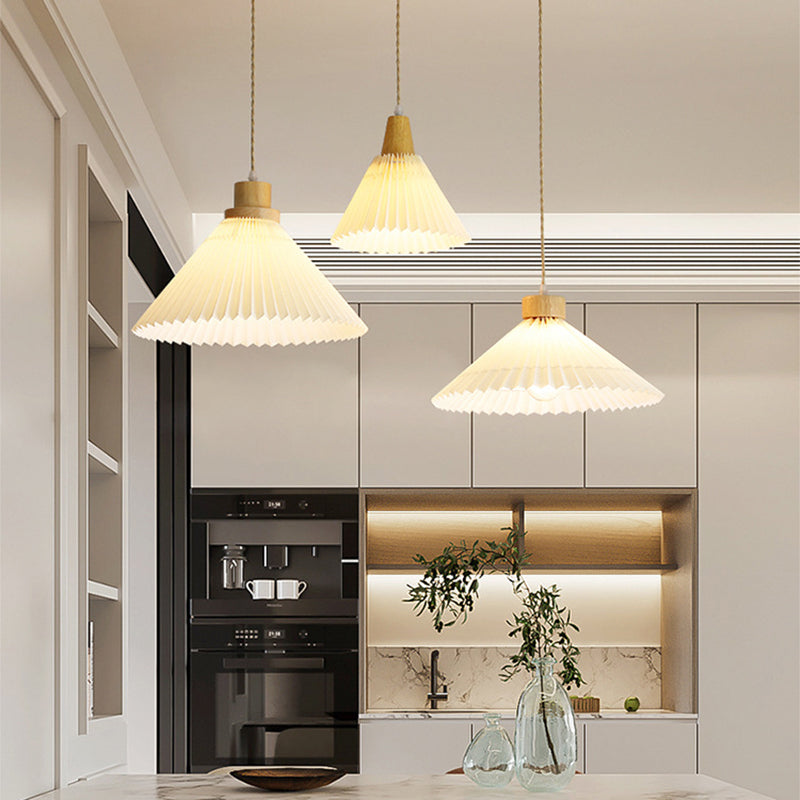 Muto Pendant Light Umbrella Shape Art, Wood, White, Bedroom - Neutral Decor