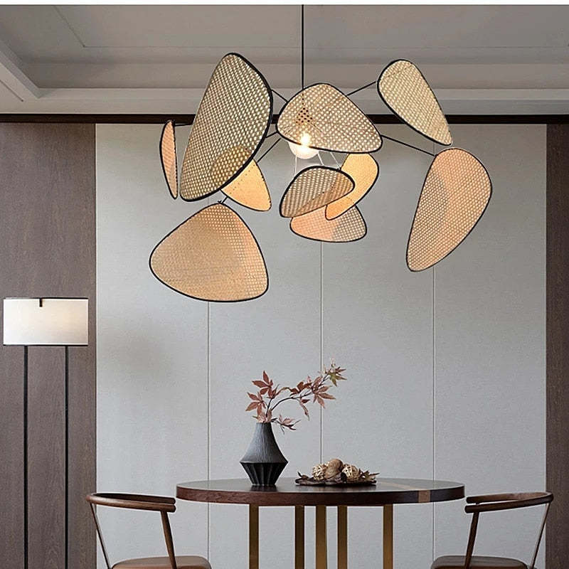Ritta Pendant Light Leaf Grid, Rattan/Metal, Bedroom - Neutral Decor