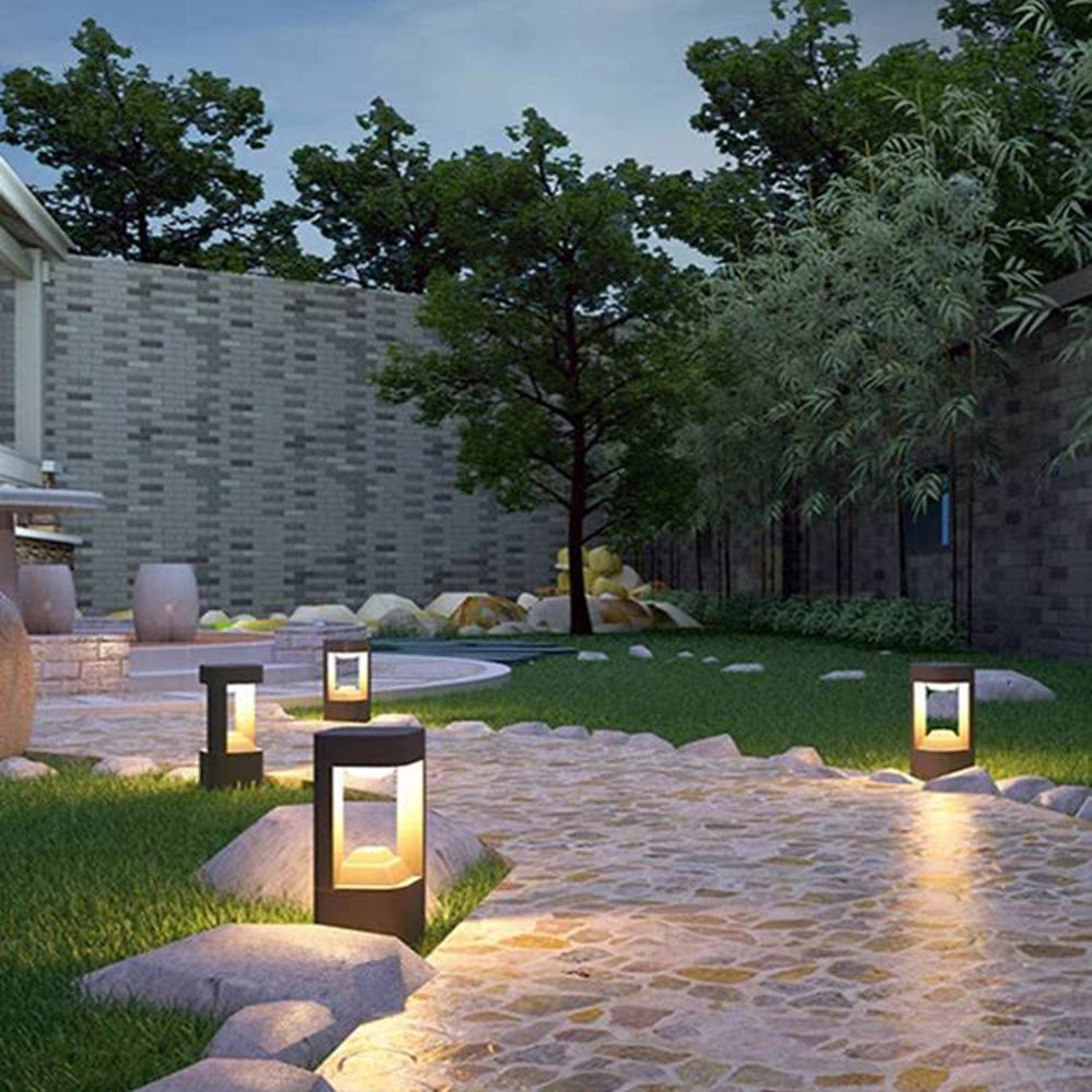 Ray Contemporary Metal Triangular Hollow Outdoor Path Light, Black - Neutral Decor