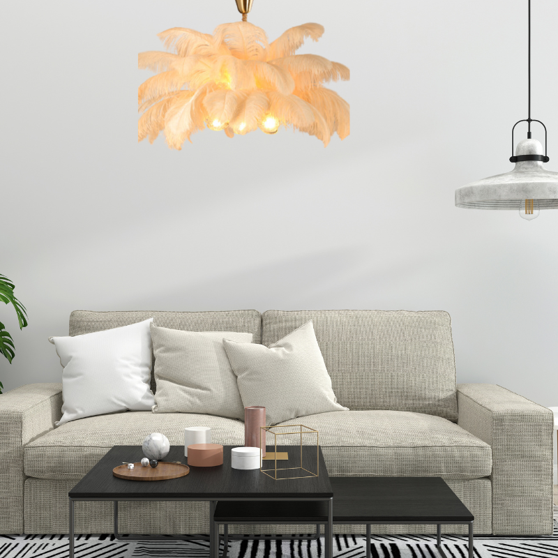 O'Moore Nordic Luxury Pendant Light, Brass/Feather - Neutral Decor