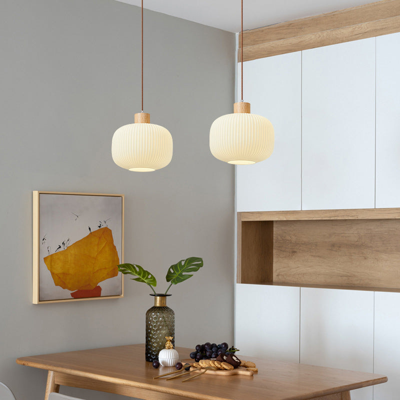 Muto Modern Wood/Glass Pendant Light, White - Neutral Decor