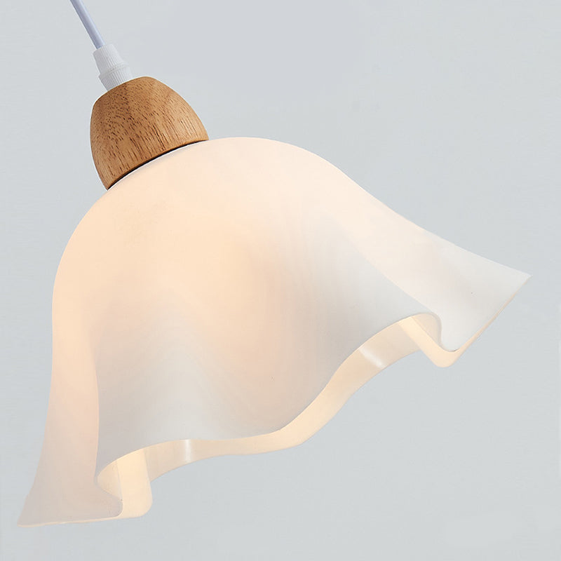 Muto Minimalist Flower Acrylic/Wood Pendant Light, White - Neutral Decor