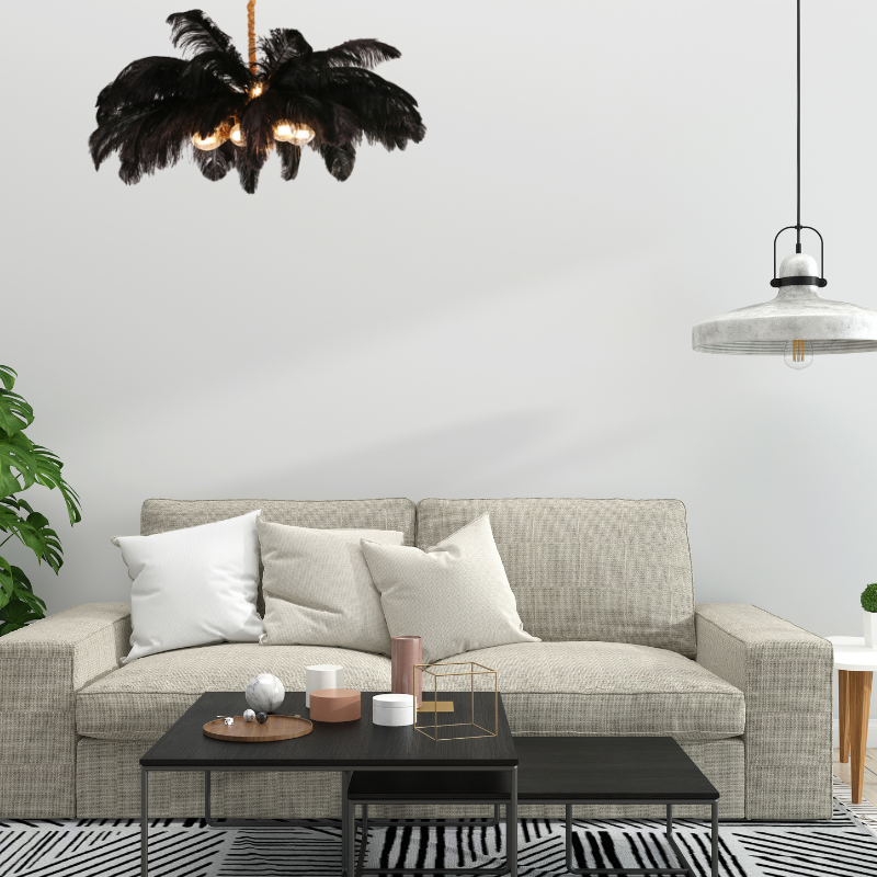 O'Moore Nordic Luxury Pendant Light, Brass/Feather - Neutral Decor