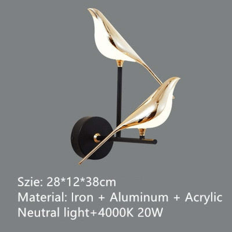 Arisha Minimalist Magpie Bird Metal Wall Lamp, Bedroom - Neutral Decor