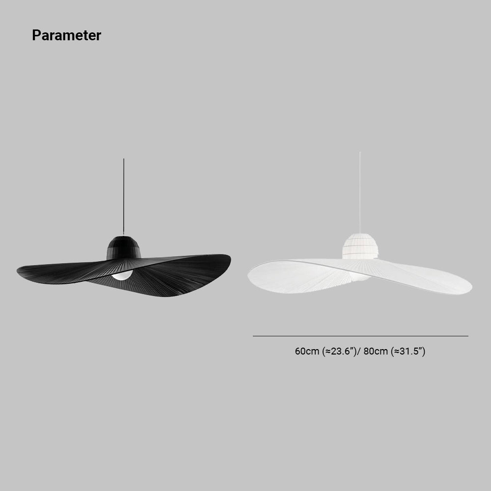 Ritta Modern Woven Wide-Brimmed Hat Shape Metal/Fabric Pendant Light, Black/White - Neutral Decor