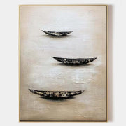 Wall Art Minimalist Boat Trio Serene Seascape - Neutralighting