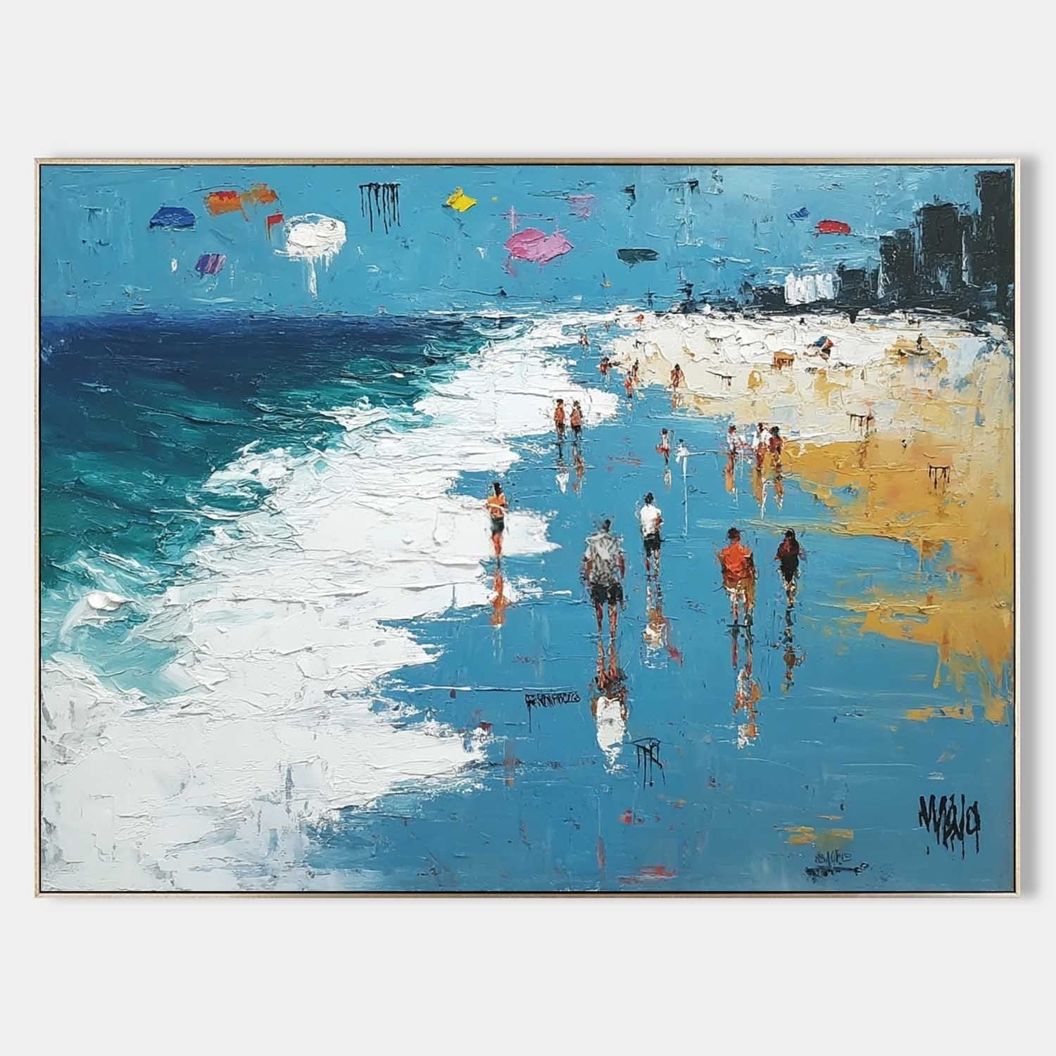 Wall Art Panoramic Impressionist Beach Boardwalk Scene Bright - Neutralighting