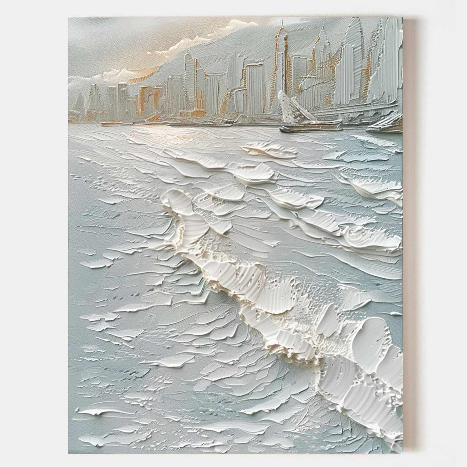 Wall Art Impasto Cityscape Coastal Skyline - Neutralighting