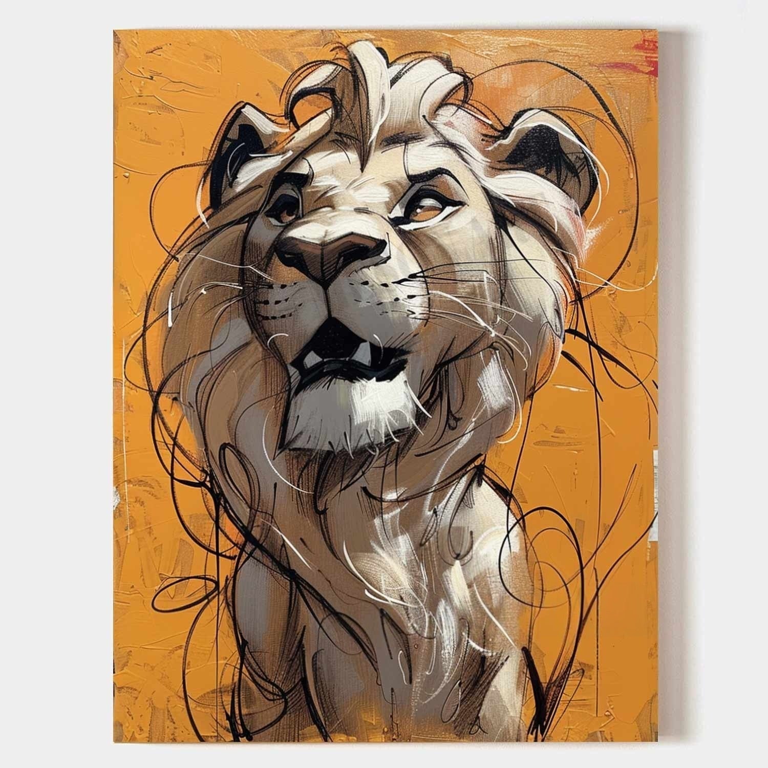 Wall Art Textured Bold Lion Vibrant Orange - Neutralighting