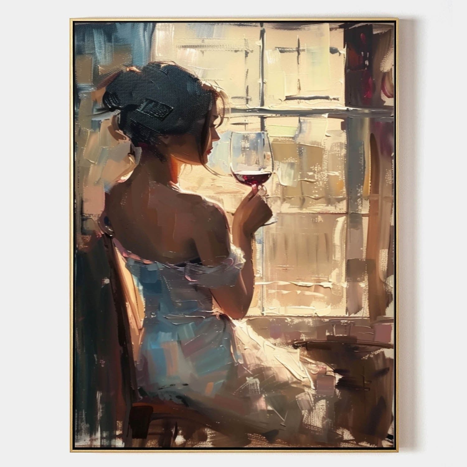 Wall Art Vertical Impressionist Figure Painting Warm - Neutralighting