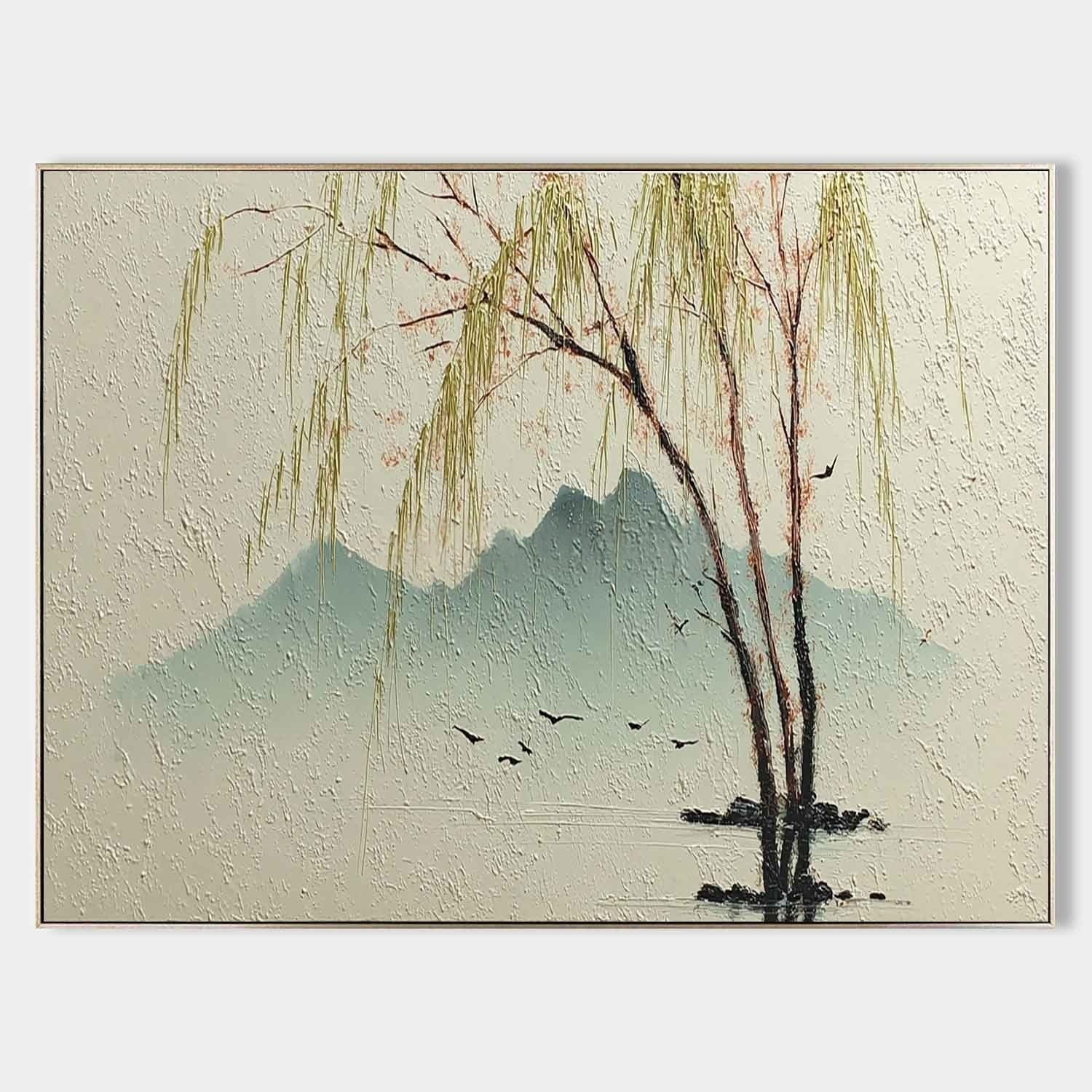 Wall Art Chinese Willow Mountain Landscape - Neutralighting