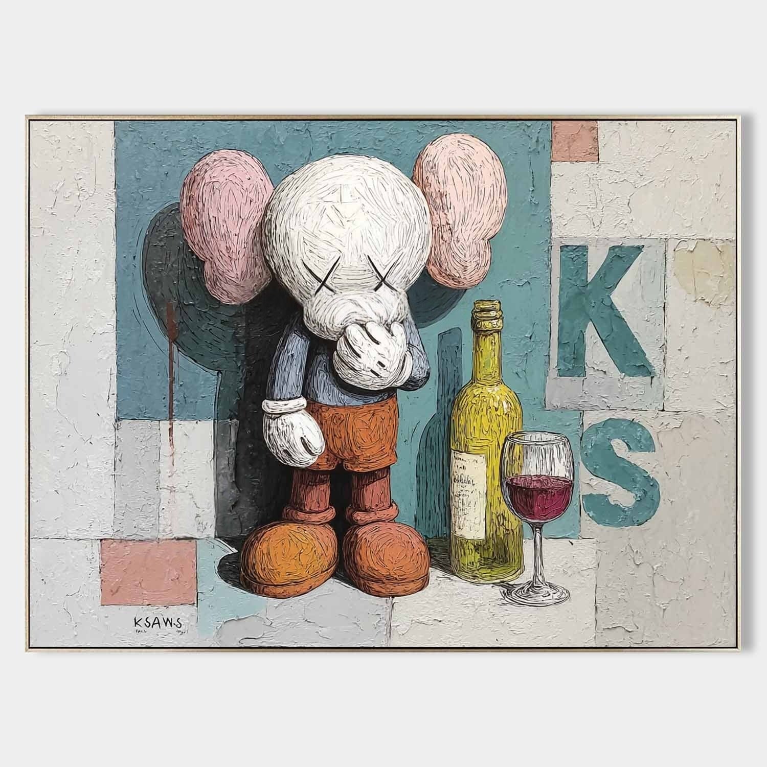 Wall Art Playful Textured Kaws Companion - Neutralighting