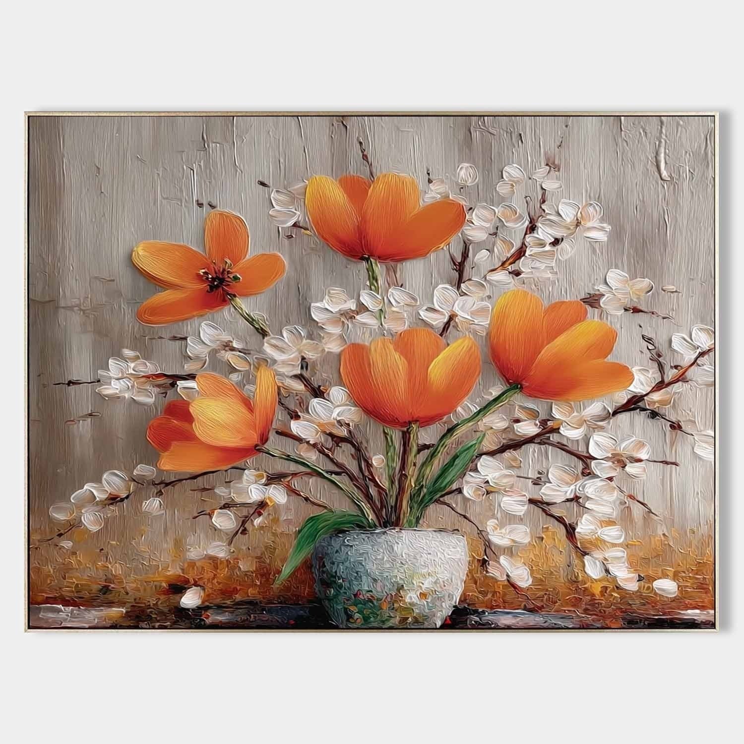 Wall Art Orange Tulip White Blossom Still Life - Neutralighting