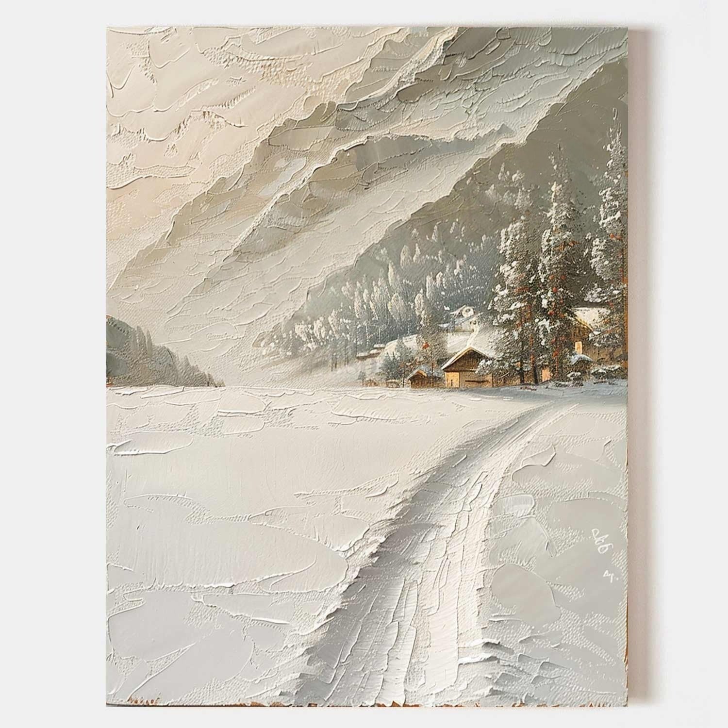 Wall Art Impasto Alpine Winter Cabin - Neutralighting