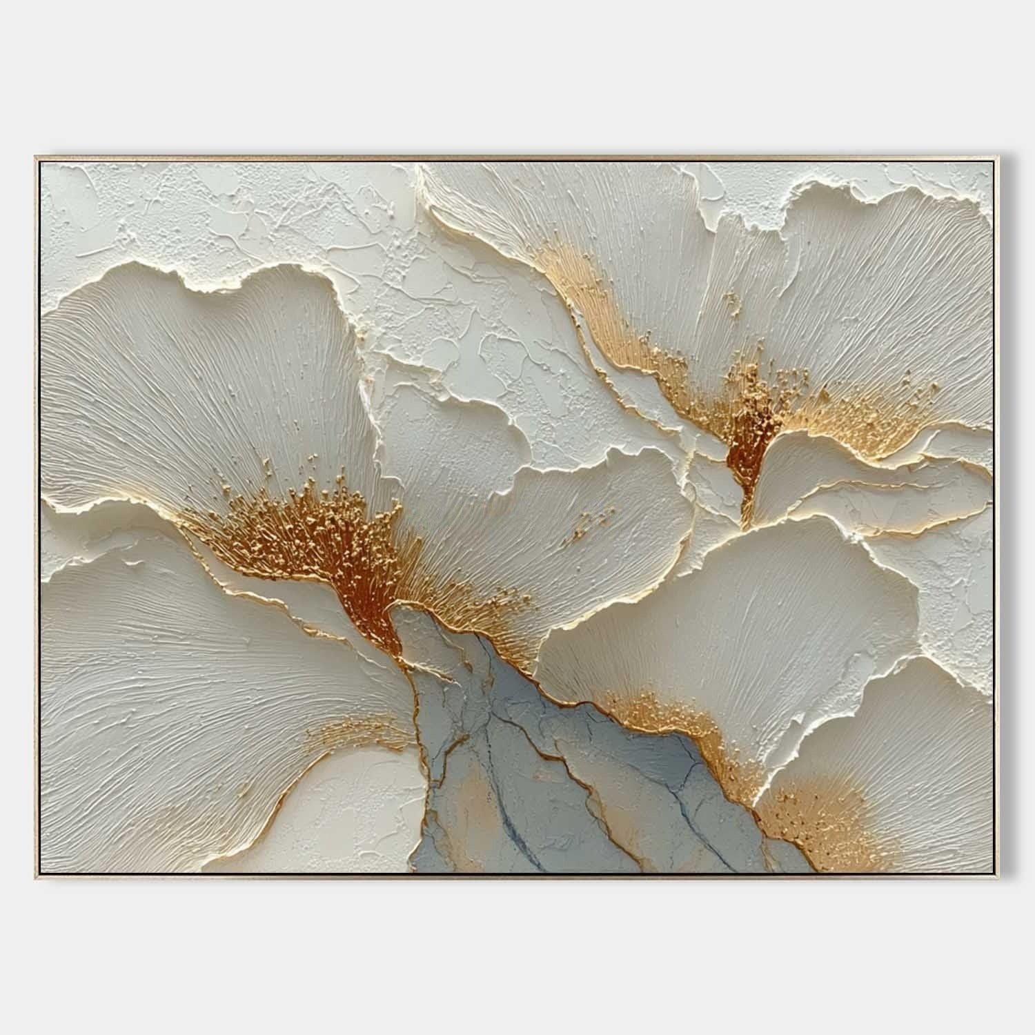 Luxury White & Gold Floral Impasto Painting - Neutralighting