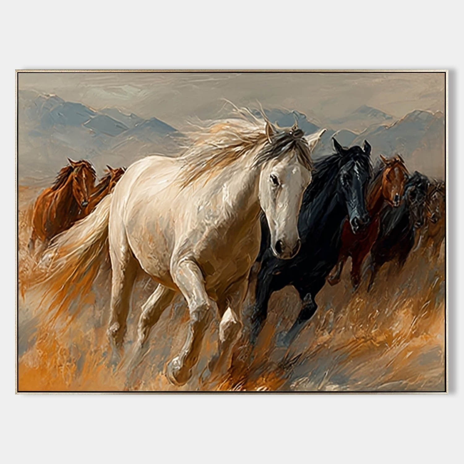 Wall Art Panoramic Realist Wild Horse Scene Warm - Neutralighting