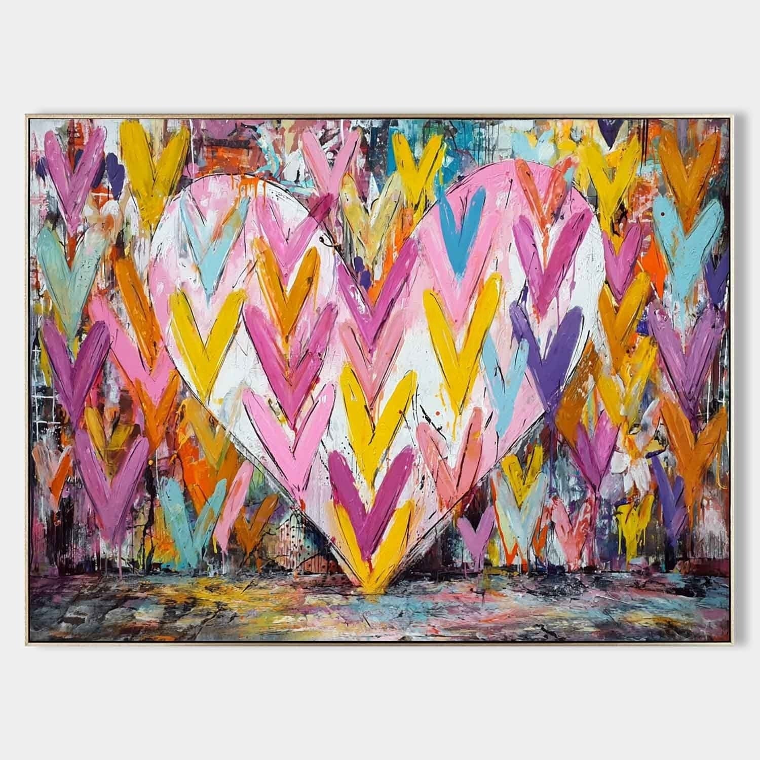 Vibrant Chevron Heart Impasto Painting - Neutralighting