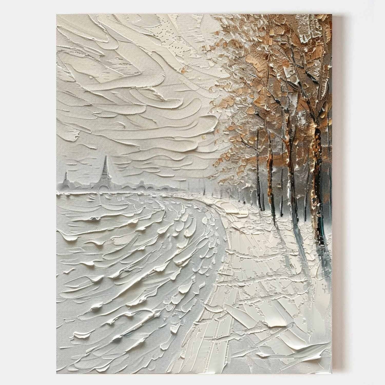 Wall Art Impasto Winter Riverside Path - Neutralighting