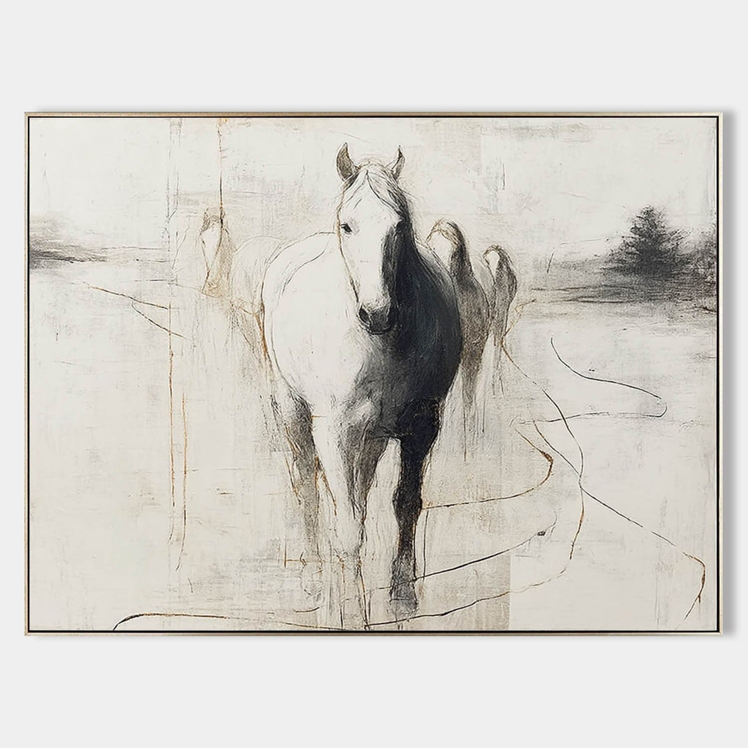 Wall Art Panoramic Abstract Horse Scene Minimalist - Neutralighting