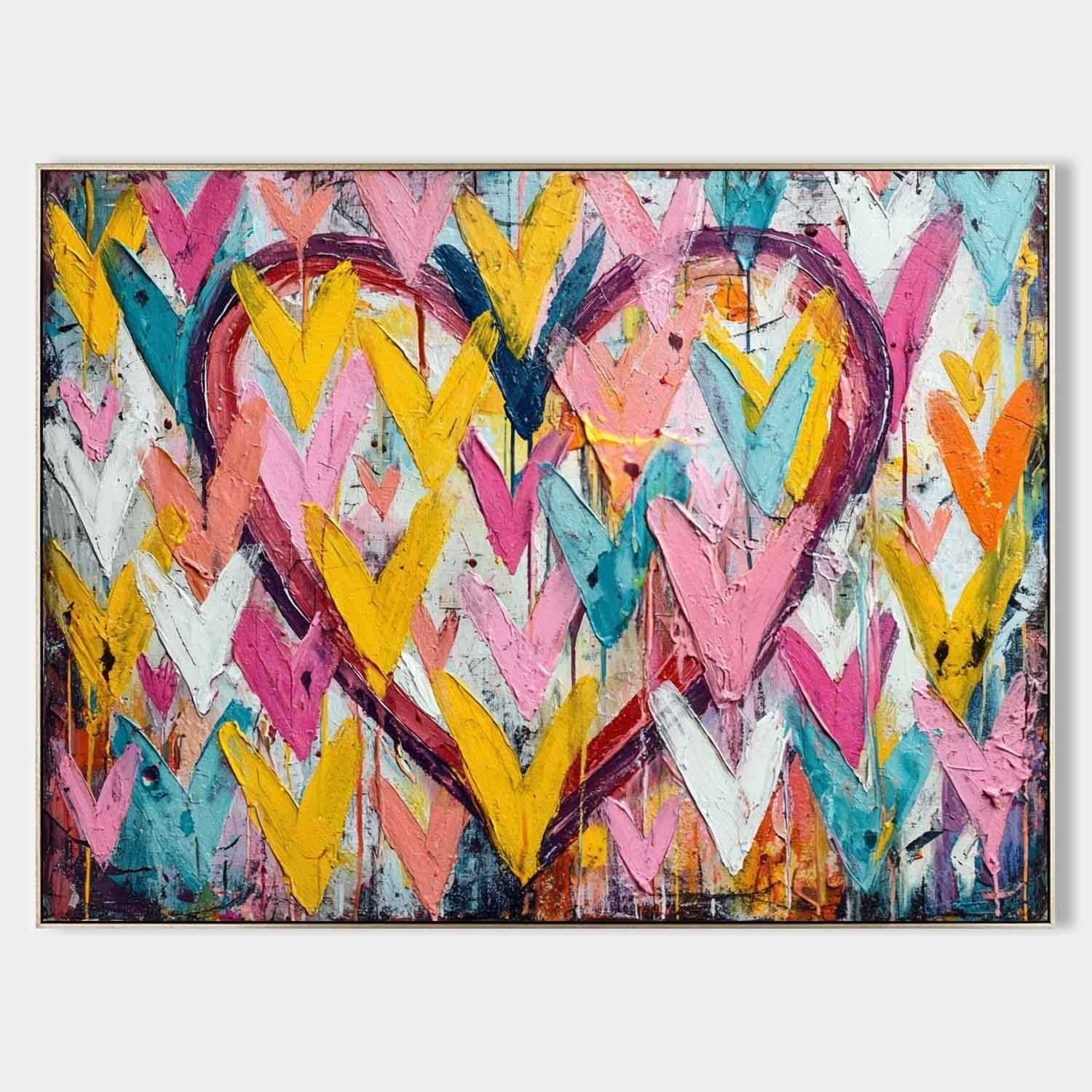 Double Chevron Heart Impasto Painting - Neutralighting