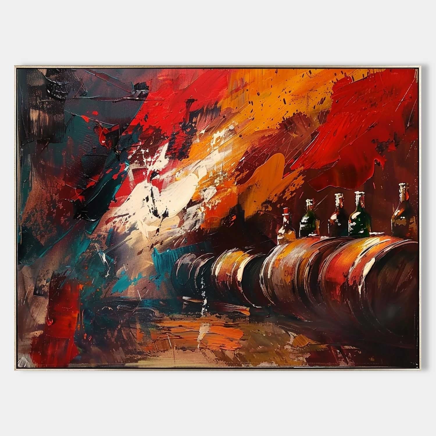 Wall Art Bold Textured Wine Barrel Bottle - Neutralighting