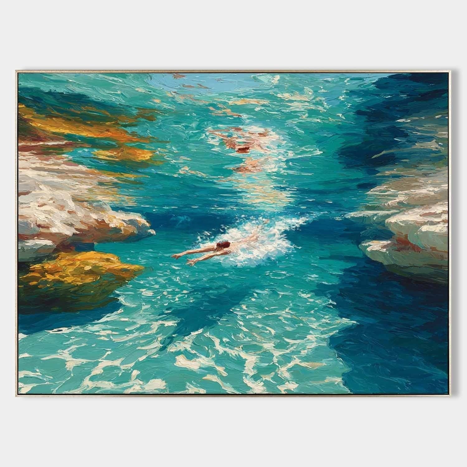 Wall Art Turquoise Cove Swimmers Impasto - Neutralighting