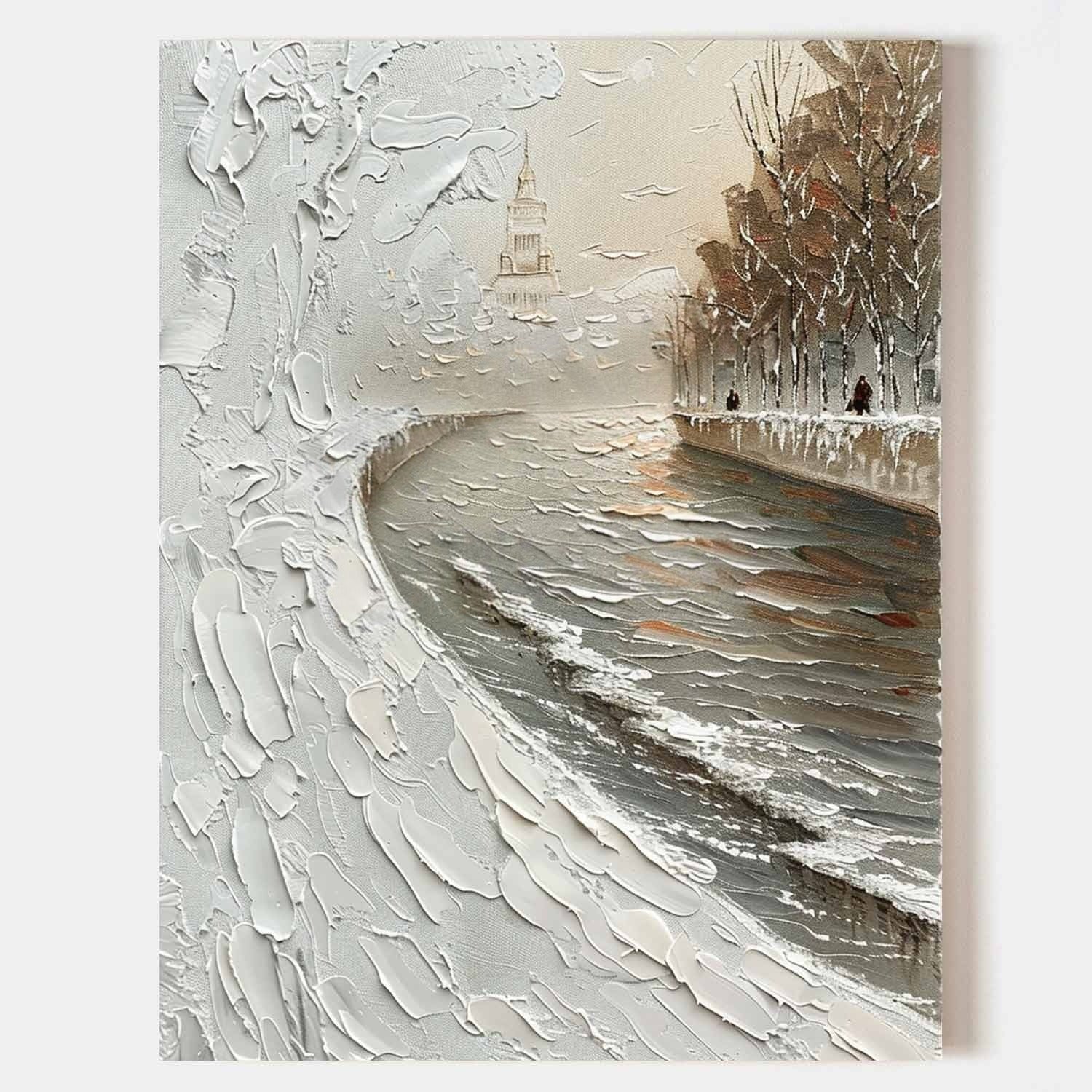 Wall Art Impasto Winter Canal City - Neutralighting