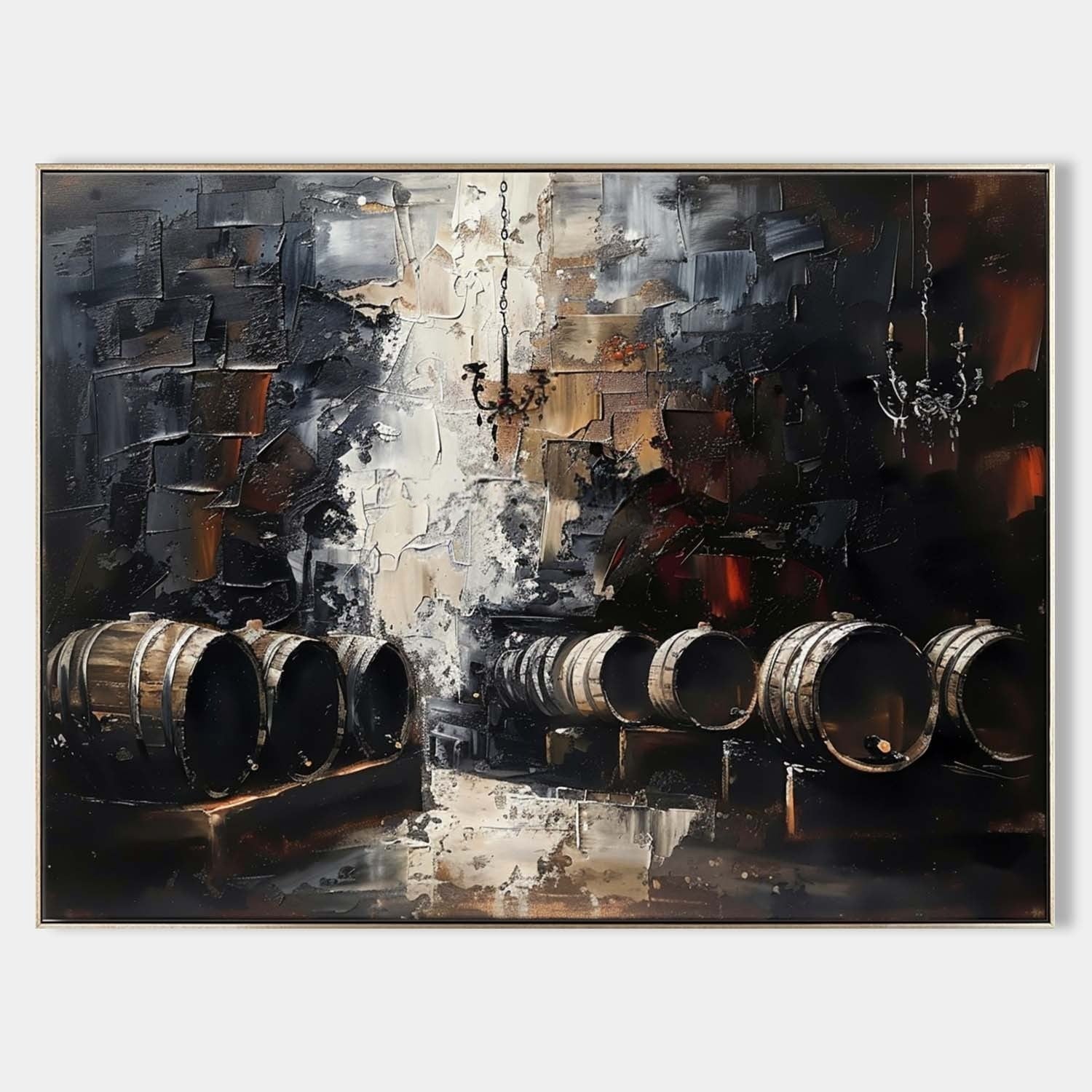 Wall Art Panoramic Impressionist Wine Cellar Scene Moody - Neutralighting