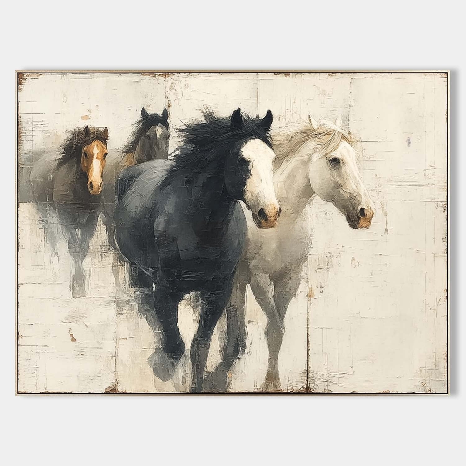 Wall Art Dynamic Textured Running Horses - Neutralighting