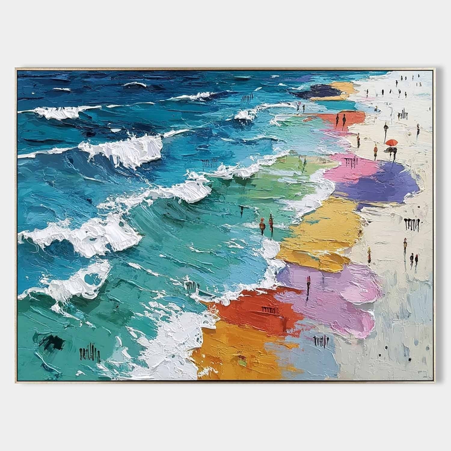 Wall Art Colorful Beach Impasto Ocean Wave - Neutralighting