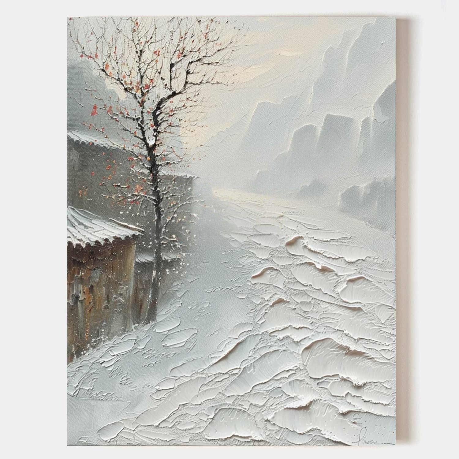 Wall Art Impasto Winter Village Neutral - Neutralighting