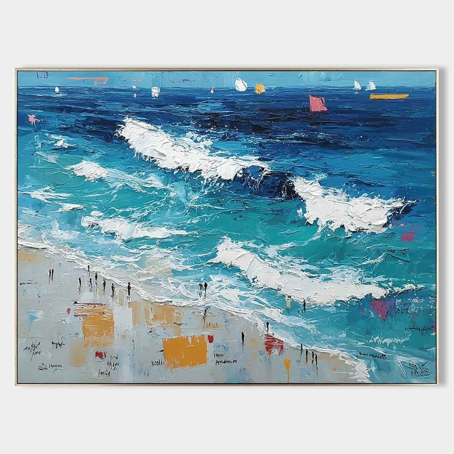 Wall Art Panoramic Impressionist Ocean Wave Scene Vivid Turquoise - Neutralighting