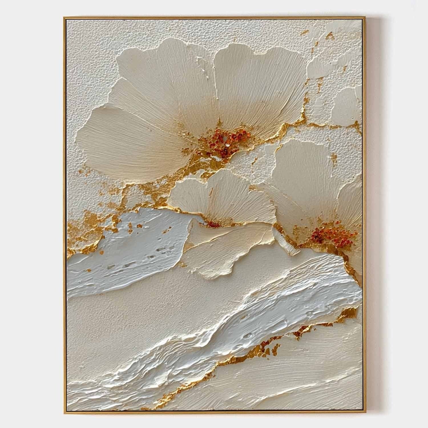 Wall Art Cream Floral Gold Kintsugi Textured - Neutralighting