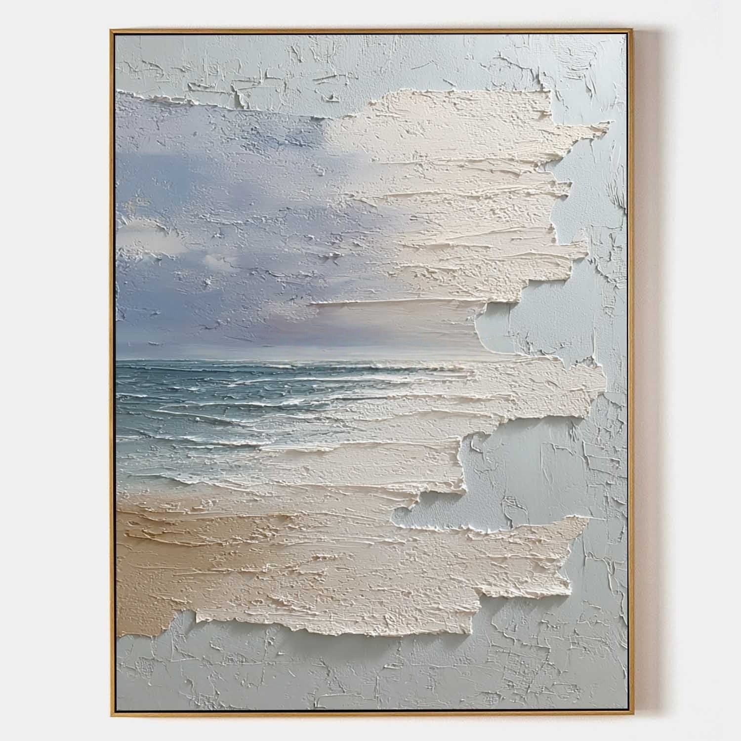 PlWall Art Vertical Horizontal Wabi-Sabi Sea Relief Scene Cool Coastal - Neutralighting