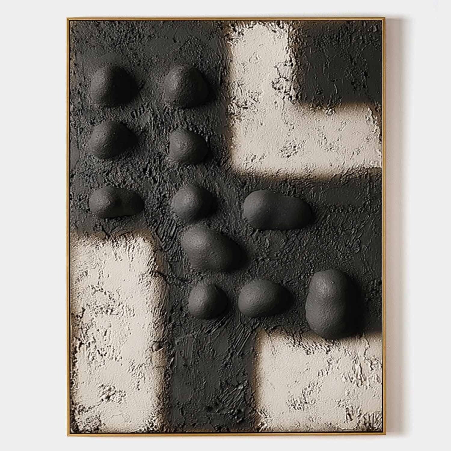 Wall Art Black Bas-Relief Geometric Abstract Painting - Neutralighting