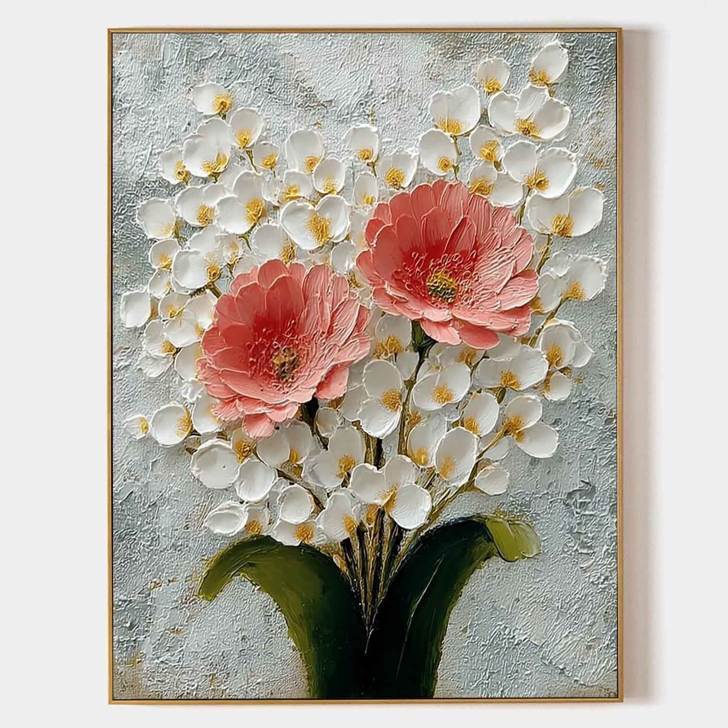 Wall Art Pink Peony White Blossom Floral Painting - Neutralighting