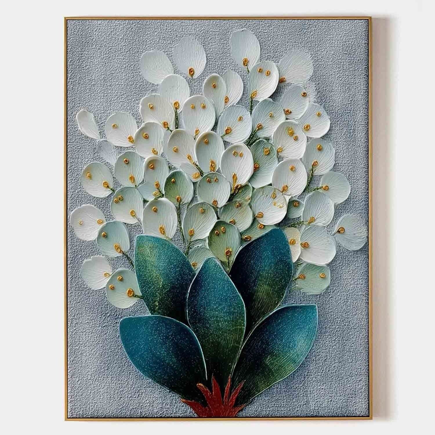 3D White Floral Bouquet Textured Painting - Neutralighting