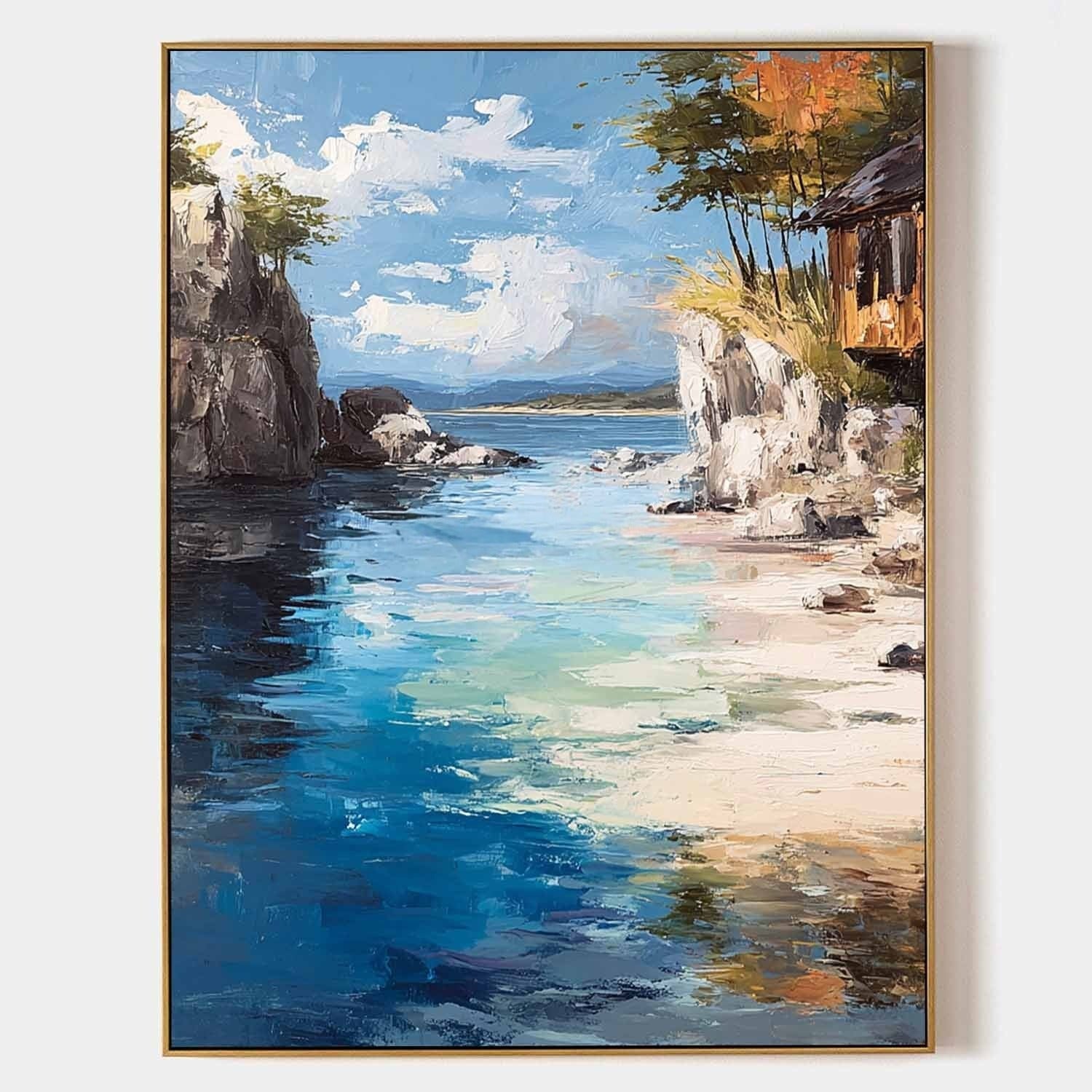 Secluded Cliffside Cove Impasto Painting - Neutralighting