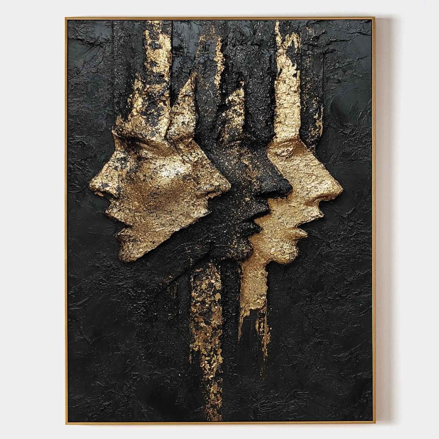Black Gold Abstract Dual Faces Impasto Painting - Neutralighting