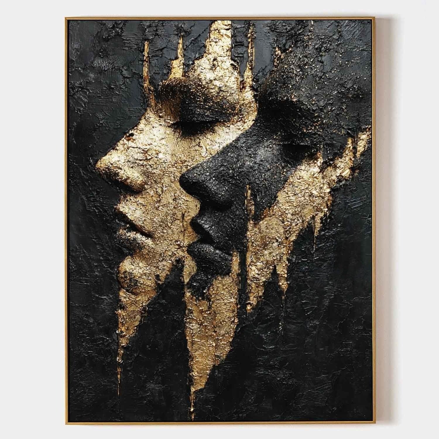Yin-Yang Lovers Black Gold Impasto Painting - Neutralighting