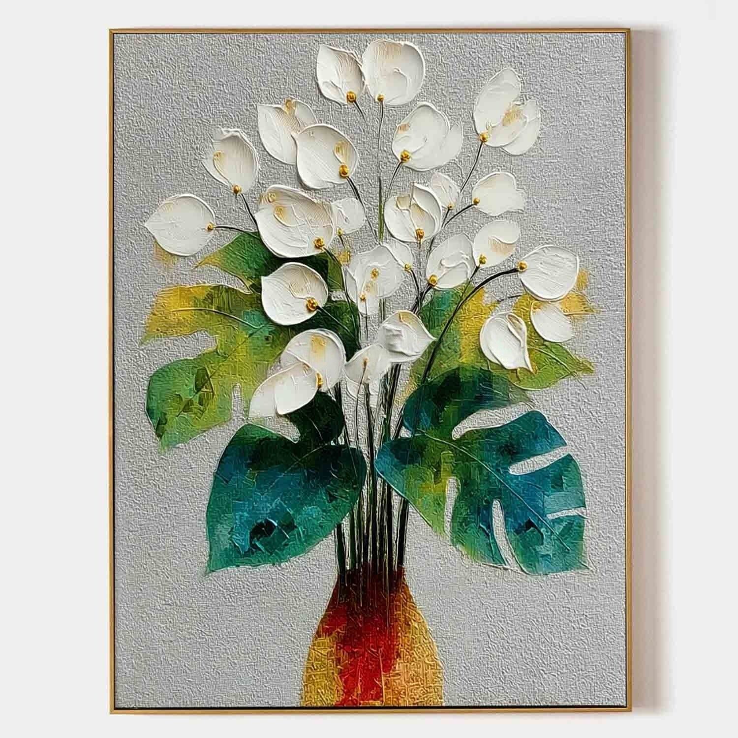 White Calla Lily Monstera Impasto Painting - Neutralighting