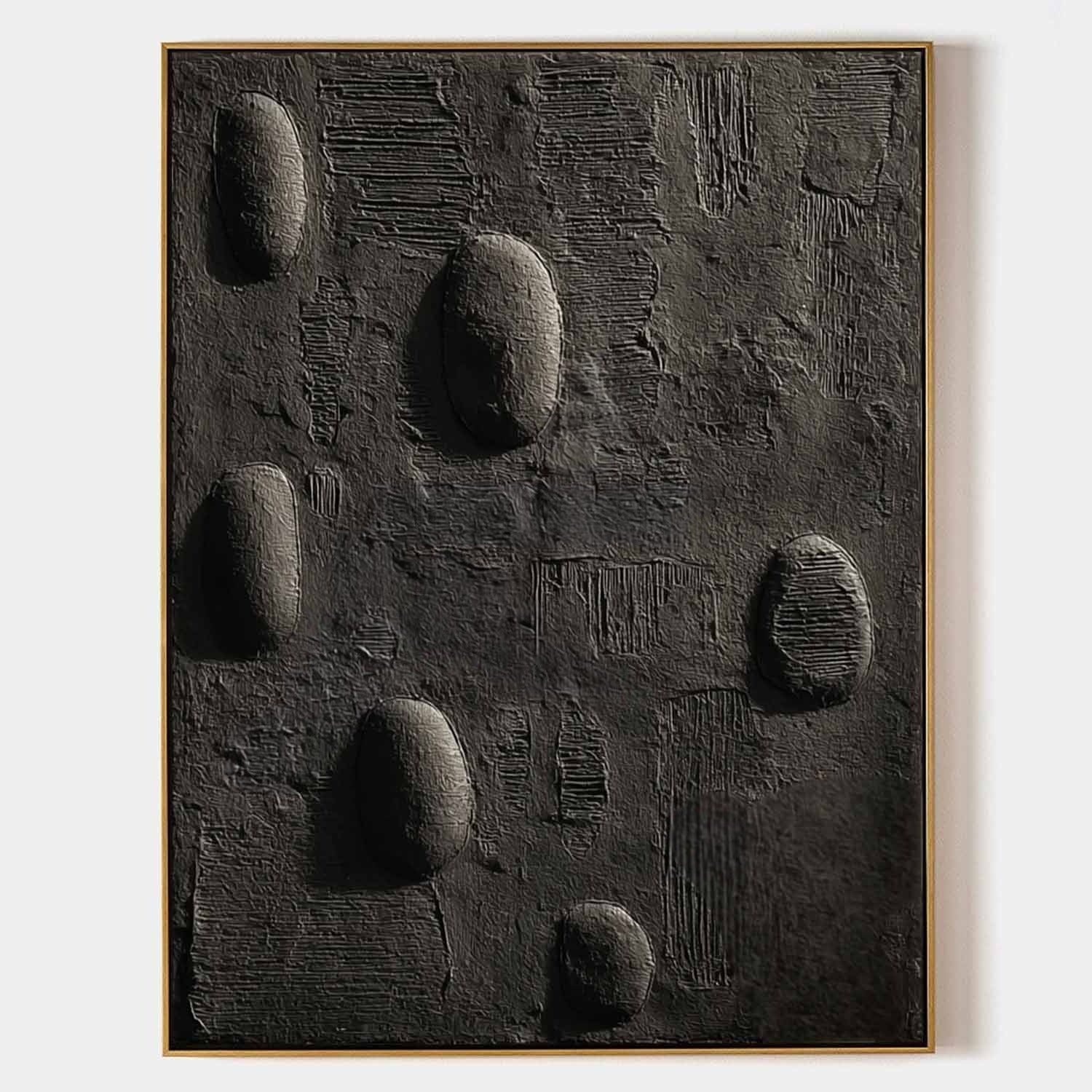Black Minimalist Pebble Texture Painting - Neutralighting