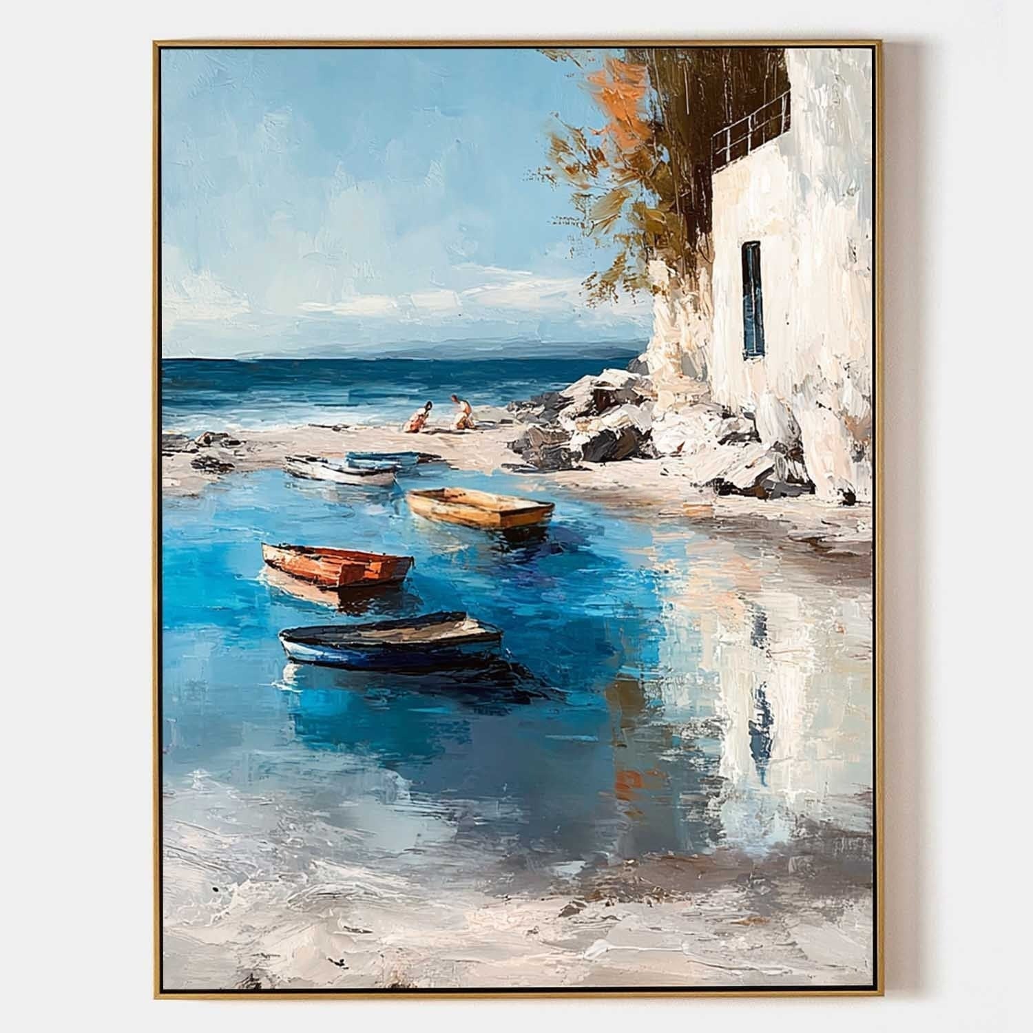 Wall Art Mediterranean Coastal Boats Beach - Neutralighting